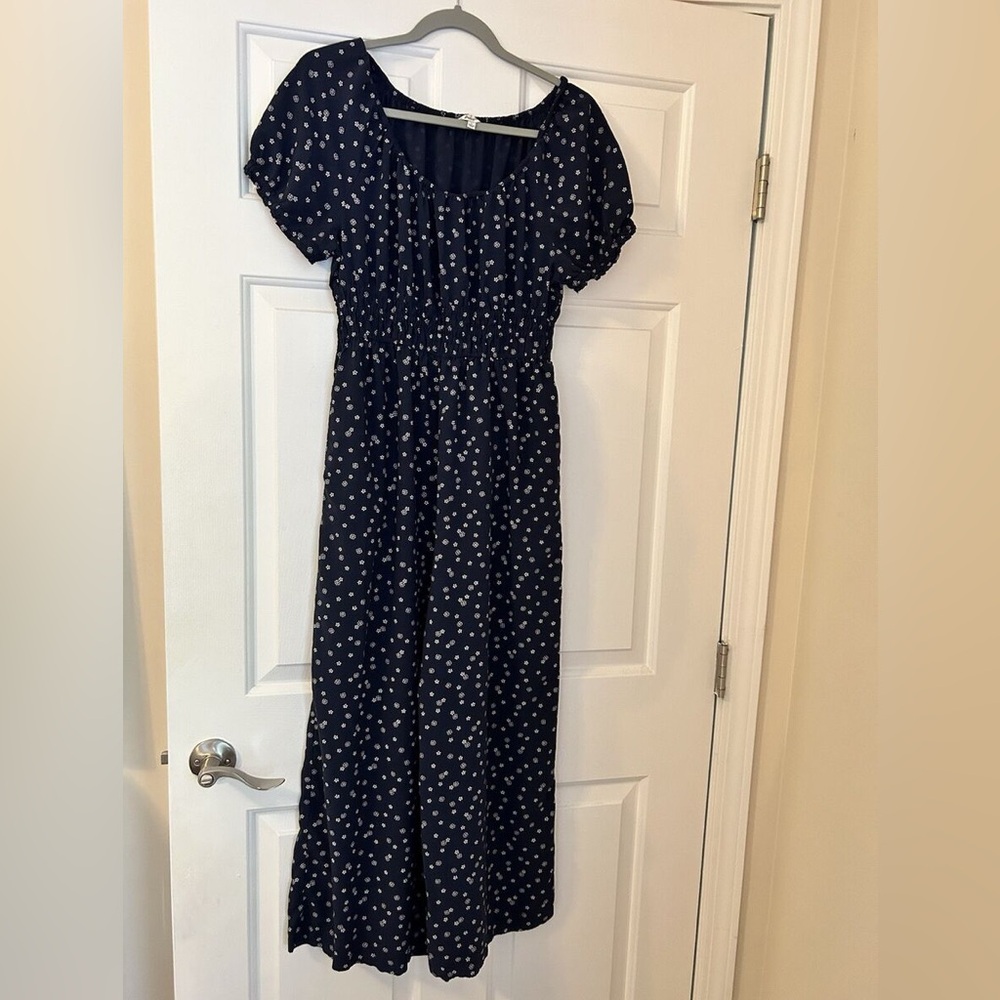Madewell navy blue and white flowered jumpsuit